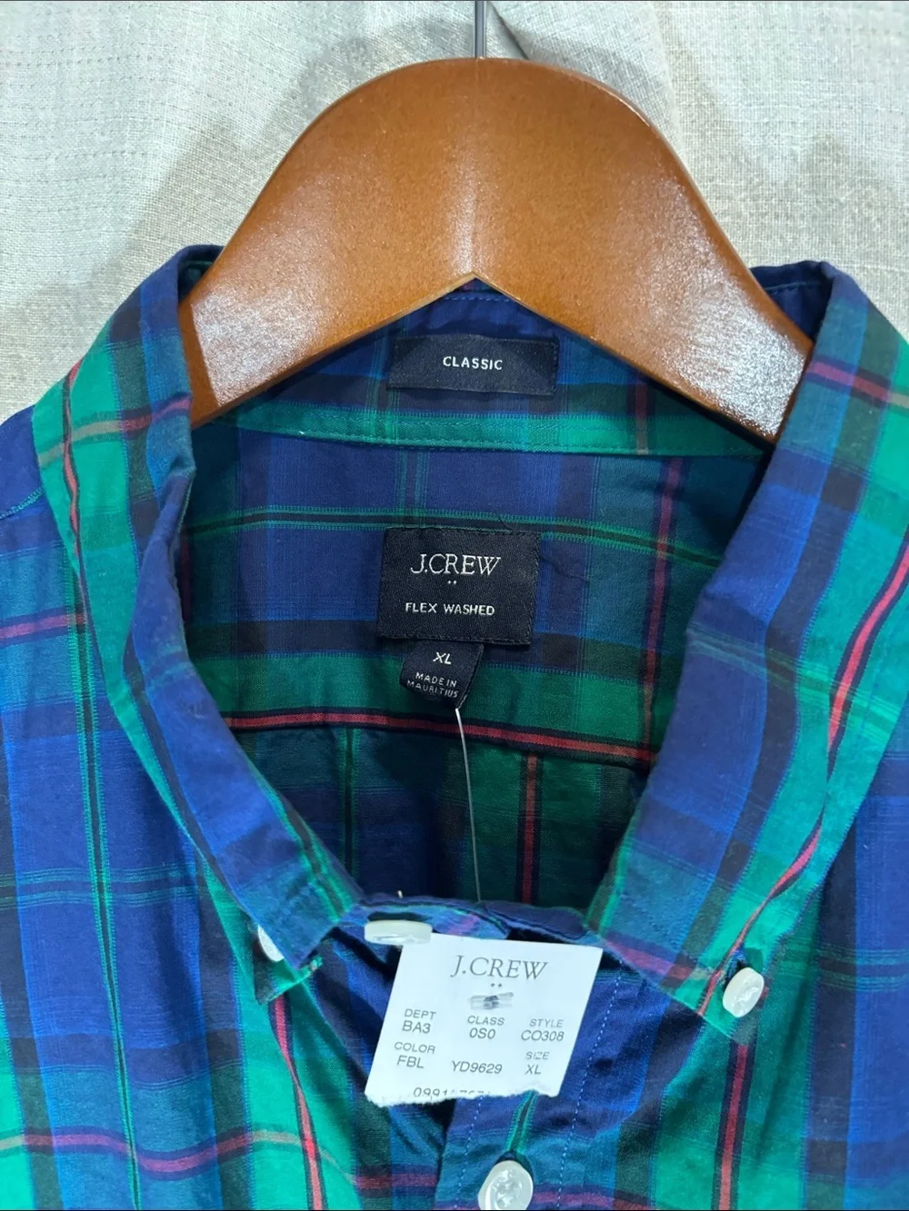 NWT J. Crew Men’s XL Classic Fit Flex Washed Tartan Plaid Button-Down Shirt